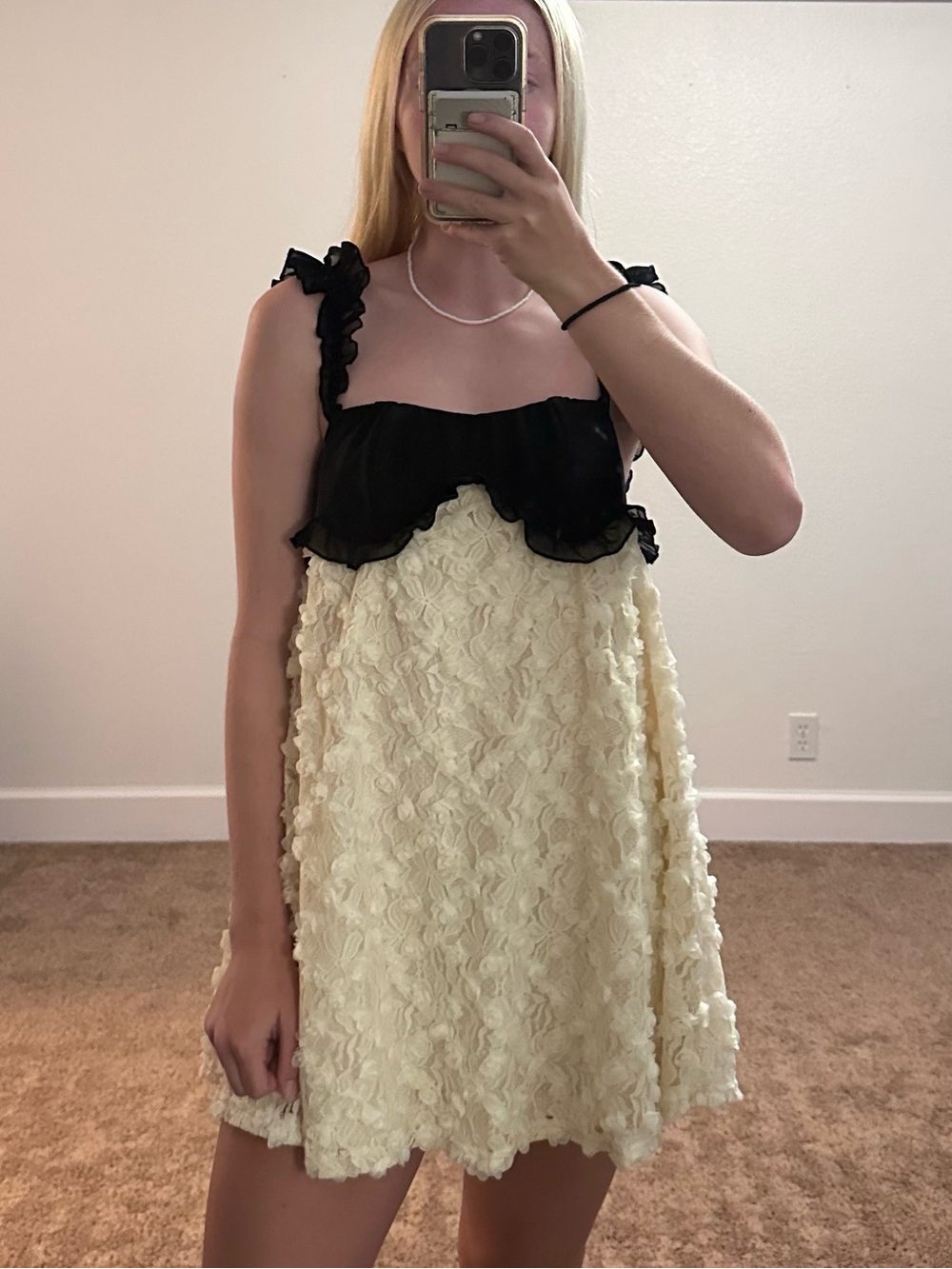 Black & Cream Ruffle Mini Dress